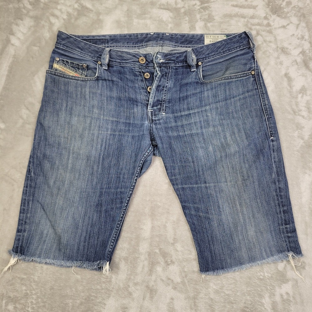 Diesel Denim Cut Off Jean Shorts Mens 33 Blue Light Wash Distressed 100% Cotton